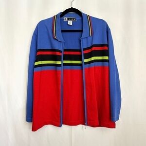 Vintage 80s Blast Women's Full Zip Cardigan Jacket in Blue Red Colorblock sz S-M